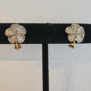 RDH Vintage Flower Rhinestone & Goldtone Clip-on Earrings